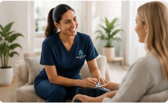 Vitalline Caz nurse consulting with a client at home